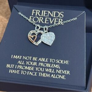 Friends Forever Double Hearts Pendant Necklace 18” Silver Plated Chain